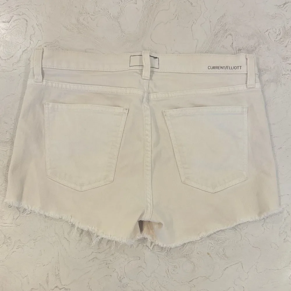 Current Elliott White Denim Frayed Hem Jean Shorts 30